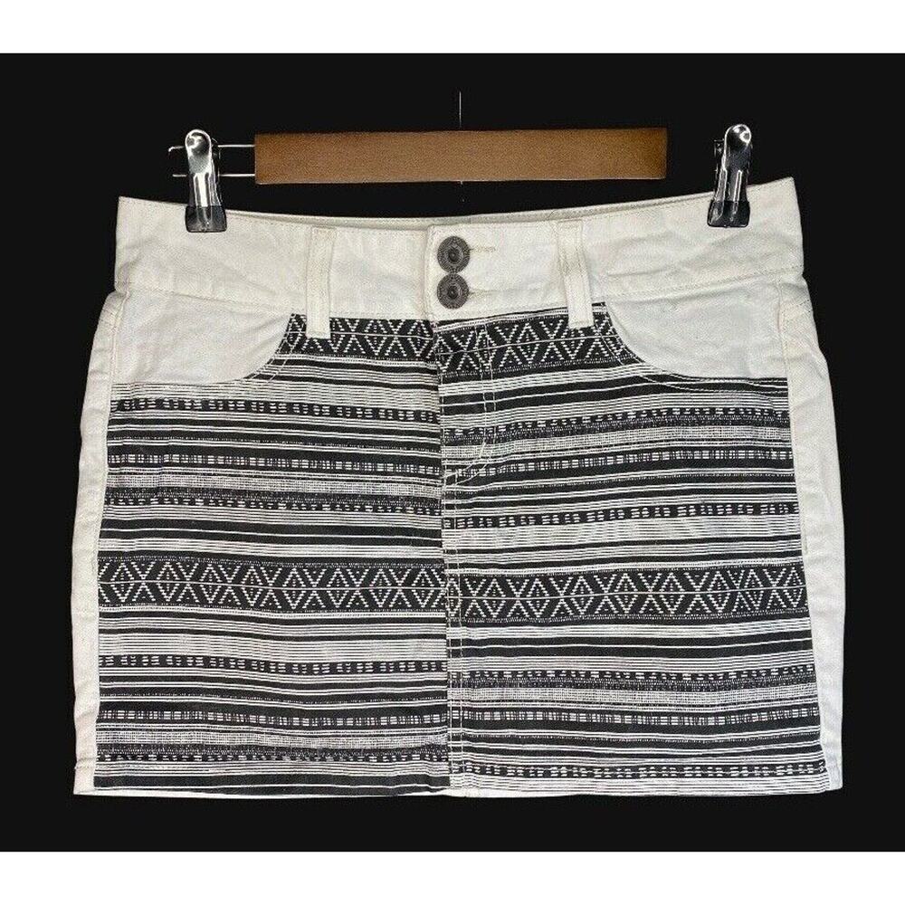 Aztec Mini Skirt Size 10 Black & White Indie Boho Hippie Cotton by Carmel Womens